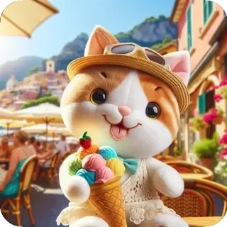 👩 кот, мороженое, лето, мультфильм, отпуск, животное, милый, шляпа telegram sticker