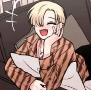 😊 卡通, 快乐, 人物, 金发, 坐着, 微笑 telegram sticker