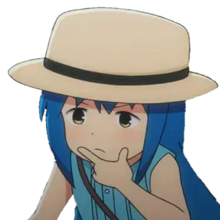 🤔 Anime, Personaje, Chica, Sombrero, Pensando, Confundida telegram sticker