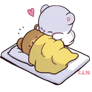 😘 熊, 爱, 卡通, 可爱, 心, 睡觉, 床, 牛奶和摩卡 telegram sticker
