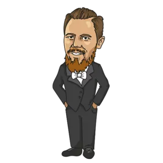 🕺 dibujos animados, hombre, barba, traje, pajarita, ilustración telegram sticker