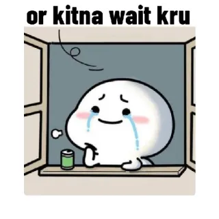 😢 or kitna wait kru menunggu, sedih, air mata, kartun, jendela, emosional, imut telegram sticker