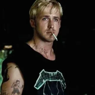 😕 Ryan Gosling, fumare, sigaretta, tatuaggio, attore telegram sticker