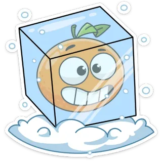 🥶 orange, fruit, ice, cube, frozen, cartoon, emoji telegram sticker