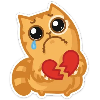 💔 кот, грустный, разбитое сердце, слезы, мультфильм, стикер whatsapp sticker