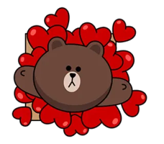 ❤ Brown Brown, LINE FRIENDS, cute, bear, hearts, love telegram sticker