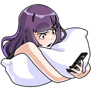 😨 Anime, Wanita, Bantal, Telepon, Kartun telegram sticker