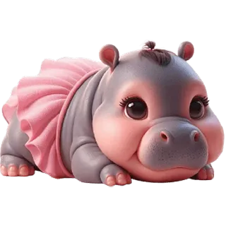 ☺️ hipopotam, słodki, zwierzę, kreskówka, różowy, tutu, kawaii, dziecko telegram sticker