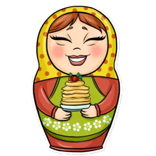 😊 Матрешка, Русская кукла, Блины, Еда, Милый, Кукла, Мультфильм, Иллюстрация whatsapp sticker