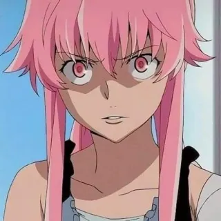 💈 Yuno Gasai Future Diary Anime, Yandere, Cheveux Roses, En colère, Fille whatsapp sticker