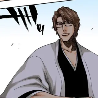 🧬 Sosuke Aizen Bleach 애니메이션, 만화, 안경, 악당, 미소 telegram sticker