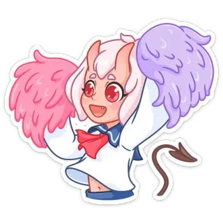 🎉 Anime, Ragazza demone, Kawaii, Carino, Cheerleader, Rosa, Viola whatsapp sticker