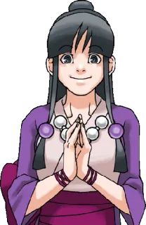 😄 Maya Fey Ace Attorney Anime, Kobieta, Uroczy, Uśmiechnięta, Duchowy telegram sticker
