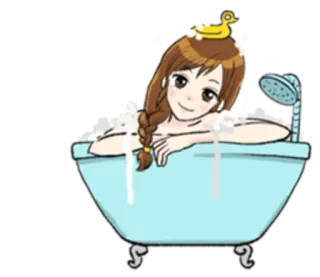 🛀 bathtub, girl, duck, cute, cartoon, bubble bath, relaxing, leisure telegram sticker