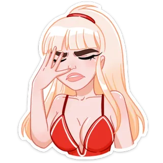 🤦‍♀️ chica caricatura, pelo rubio, molesta, ojos en blanco, moda, mujer telegram sticker
