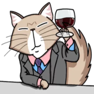 🍷 cat, wine, suit, cartoon, animal, toast telegram sticker
