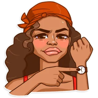⏱ woman, pointing, watch, cartoon, person, fashion telegram sticker