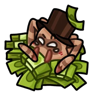 💸 uang, kaya, kartun, makmur, topi tinggi, mewah, tumpukan uang whatsapp sticker