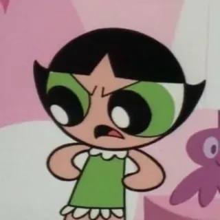 😡 Buttercup Powerpuff Girls Cartone animato, Arrabbiata, Ragazza, Verde, Animato telegram sticker
