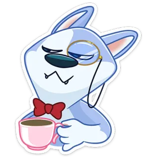 🧐 собака, монокль, чашка, кофе, галстук-бабочка, мультфильм, животное telegram sticker