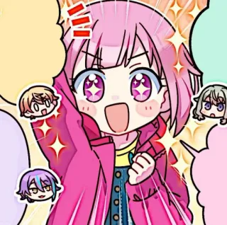 🪸 Anime, Cartone animato, Carino, Kawaii, Chibi, Capelli rosa, Occhi scintillanti telegram sticker
