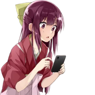 📱 anime, girl, surprised, smartphone, red hair, kimono telegram sticker