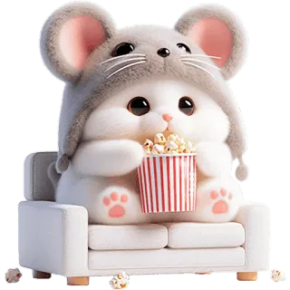 🍿 น่ารัก, หนู, ป๊อปคอร์น, โซฟา, สัตว์, การ์ตูน whatsapp sticker
