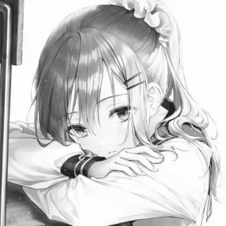😒 Anime, Mädchen, Traurig, Schwarzweiß, Süß, Manga telegram sticker