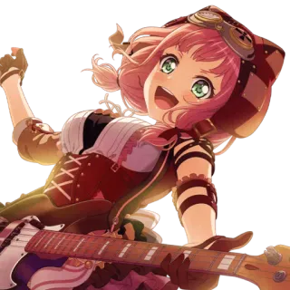 🦩 อนิเมะผู้หญิง, ผมสีชมพู, กีตาร์, เพลง, ร่าเริง, การ์ตูน telegram sticker