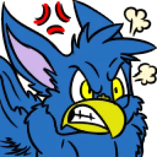 😤 Cartoon, Boos, Vogel, Blauw, Geel, Humeurig, Illustratie, Personage telegram sticker