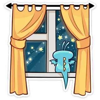 🌃 дракон, окно, ночь, звезды, шторы, милый, мультик, монстр telegram sticker