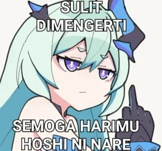 🖕 SULIT DIMENGERTI
SEMOGA HARIMU
HOSHI NI NARE อนิเมะ, นิ้ว, นิ้วกลาง, สีหน้า, หยาบคาย, การ์ตูน, ตัวละคร whatsapp sticker