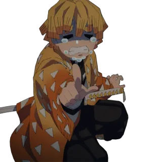 😭 Zenitsu Agatsuma Demon Slayer 애니메이션, 칼, 울음, 노란색, 무서운 telegram sticker