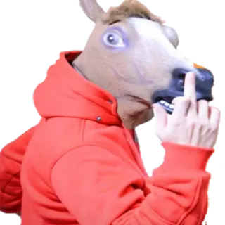 🖕 horse, middle finger, mask, red hoodie, gesture, offensive telegram sticker