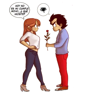 🌹 HOY NO ES MI CUMPLE MINO...¿ QUÉ HICISTE? мультфильм, пара, роза, комикс, любовь, отношения telegram sticker