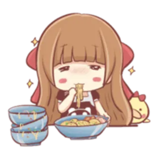 😋 süß, Cartoon, Anime, essen, Nudeln, Mädchen, kawaii, Essen telegram sticker