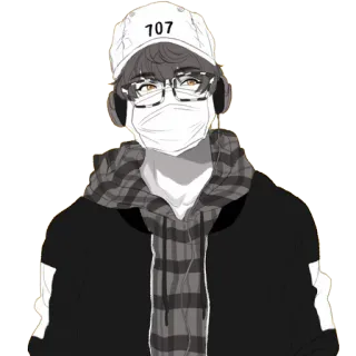 😷 707 anime, glasses, mask, 707, hat, headphones telegram sticker