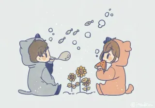 💑 niños, kawaii, amistad, dibujos animados, lindo, animales, anime telegram sticker