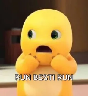😟 RUN BESTI RUN Dinosaurier, gelb, laufend, Cartoon, verängstigt, bester Freund telegram sticker