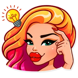 😁 femme, fille, idée, ampoule, réflexion, dessin animé whatsapp sticker