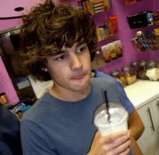 🌸 man, drink, person, curly hair, casual, shop telegram sticker