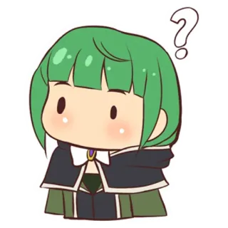 🙄 Anime, Pergunta, Cabelo verde, Desenho animado, Bonito, Confuso, Ponto de interrogação telegram sticker