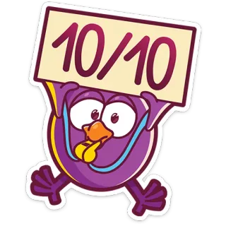 👍 10/10 score, rating, perfect, ten out of ten, cartoon bird, evaluation telegram sticker