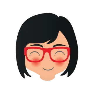 😳 漫画, 女性, 眼鏡, 笑顔, 幸せ telegram sticker