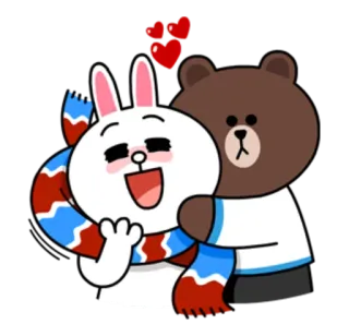 💑 Brown & Cony การ์ตูน, LINE FRIENDS, หมี, กระต่าย, กอด, น่ารัก telegram sticker