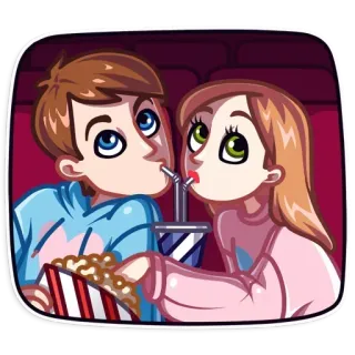 🍿 casal, cinema, pipoca, encontro, desenho animado, filme, romântico telegram sticker