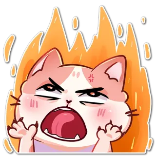 😡 mèo, tức giận, hoạt hình, động vật, ngọn lửa, nhãn dán, mèo, biểu cảm whatsapp sticker