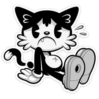 ☹️ cat, cartoon, sad, sticker, black and white, character telegram sticker