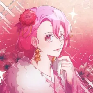 💜 animé, femme, cheveux roses, fleur, portrait telegram sticker