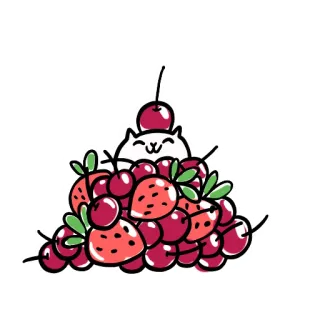 🍒 chat, cerises, fraises, fruit, mignon, fantaisiste, dessin animé telegram sticker